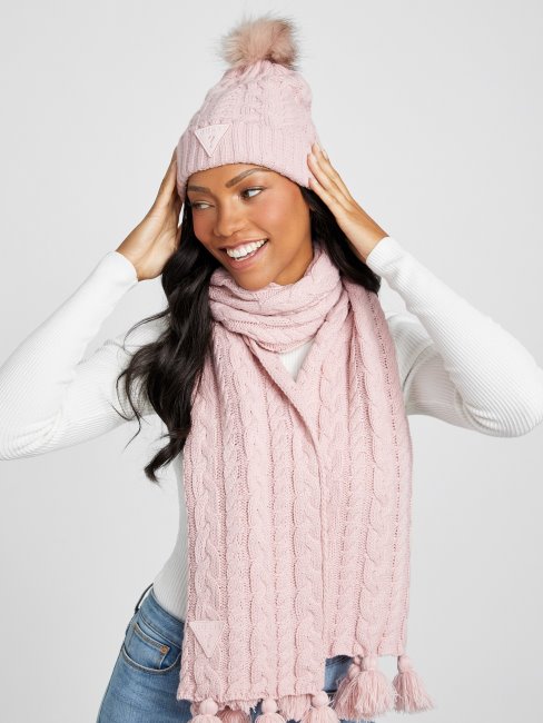 Bonnet à Pompon En Maille Torsadée Blush Guess