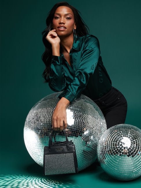 Guess Taylor Mini Fourre-tout à Strass Noir