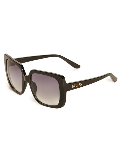 Guess Logo Strass Lunettes De Soleil Carrées En Plastique Argent