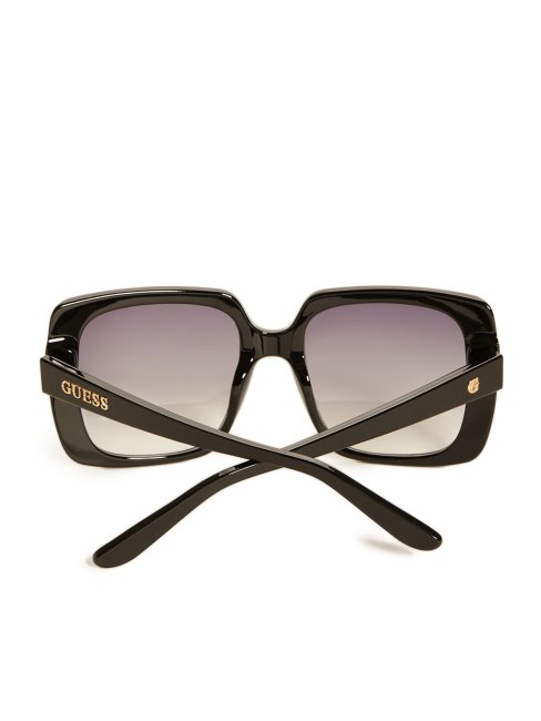 Guess Logo Strass Lunettes De Soleil Carrées En Plastique Argent