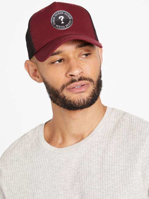 Casquette Trucker En Caoutchouc Bordeaux Logo Cercle Guess