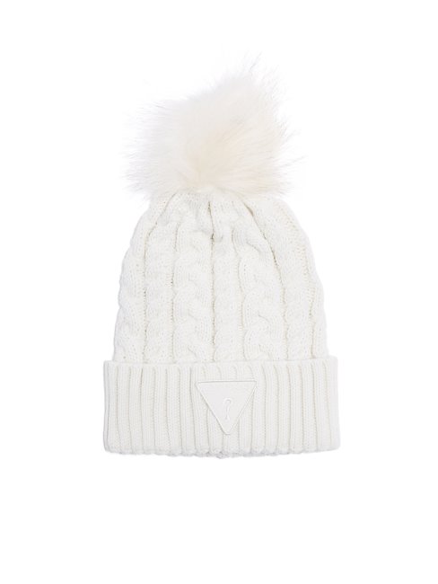 Bonnet Torsadé Pompon Guess Crème