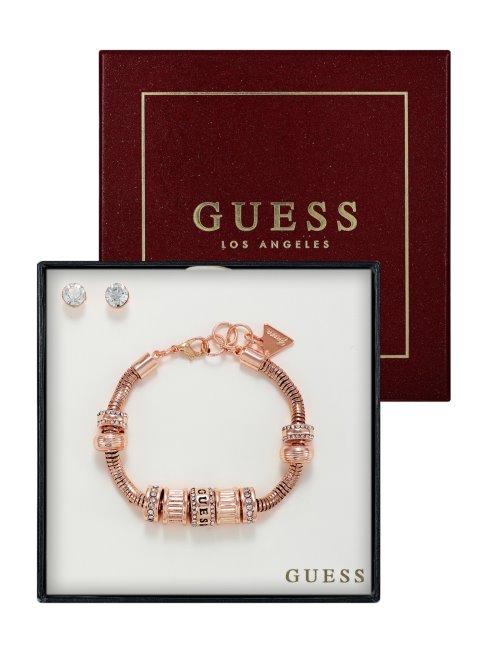 Coffret Bracelet Et Boucles D'oreilles En Argent Doré Rose à Breloques Guess