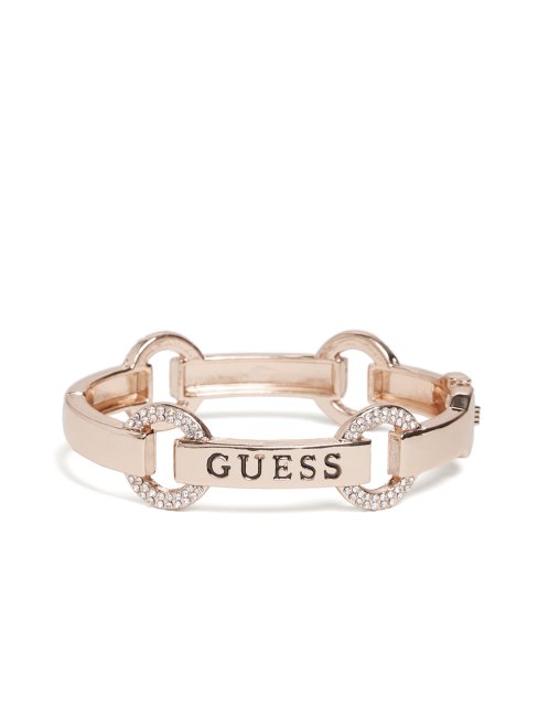Guess Bracelet Jonc Logo Strass Doré Rose Ou Rose