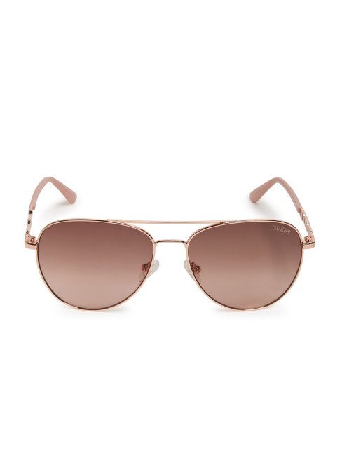 Guess Lunettes De Soleil Aviator Baguette En Métal Or Rose