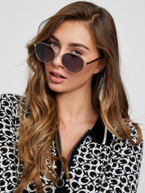 Lunettes De Soleil En Métal Géométrique Arrondi Noir Guess
