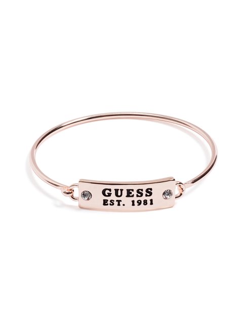 Bracelet Jonc à Strass Et Logo Couleur Or Rose Guess Ou Rose