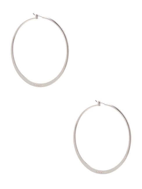 Boucles D'oreilles Créoles à Grand Logo En Métal Argenté Guess