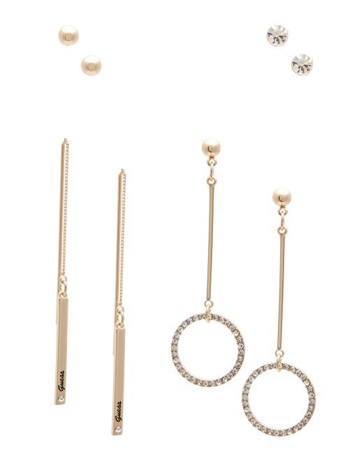 Boucles D'oreilles Linéaires Pavées Dorées Guess Gold