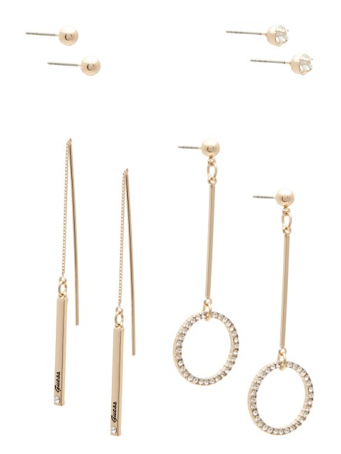Boucles D'oreilles Linéaires Pavées Dorées Guess Gold