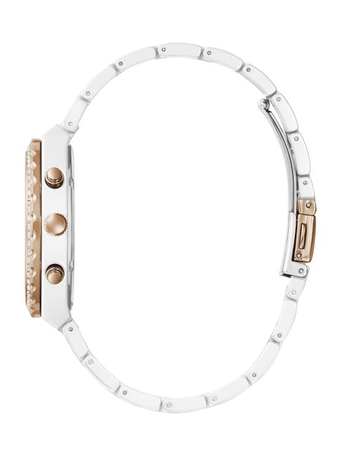 Montre Multifonction En Or Rose Et Céramique Blanche Multi Guess