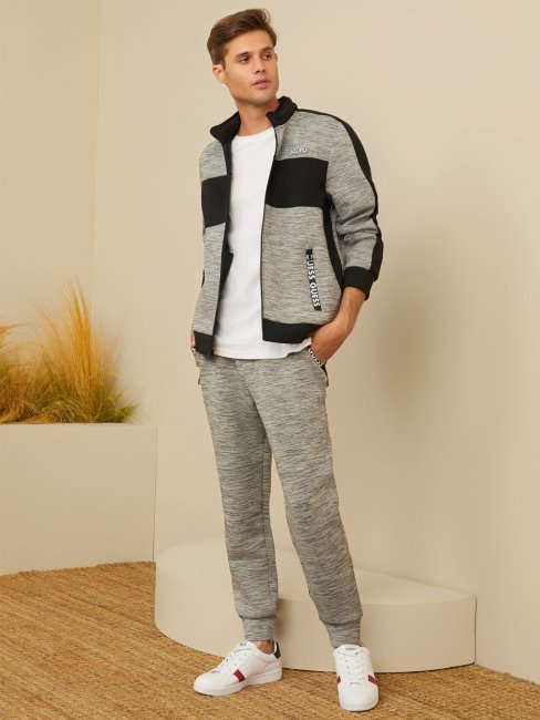 Benson Scuba Veste Zippée à Col Montant Gris Clair Chiné Guess