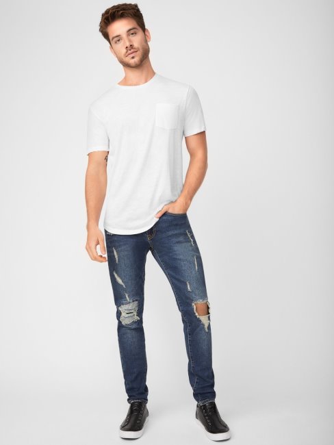 T-shirt Longline Guess Vantor Blanc Pur