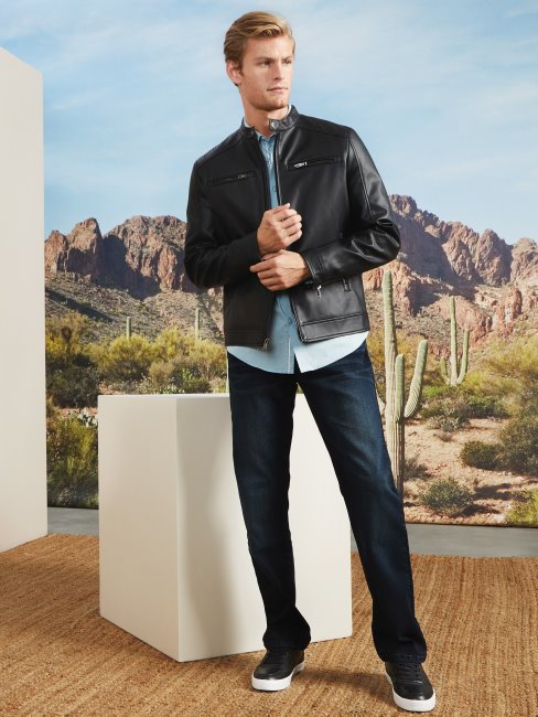 Guess Veste En Similicuir Noir De Jais Zacky Moto