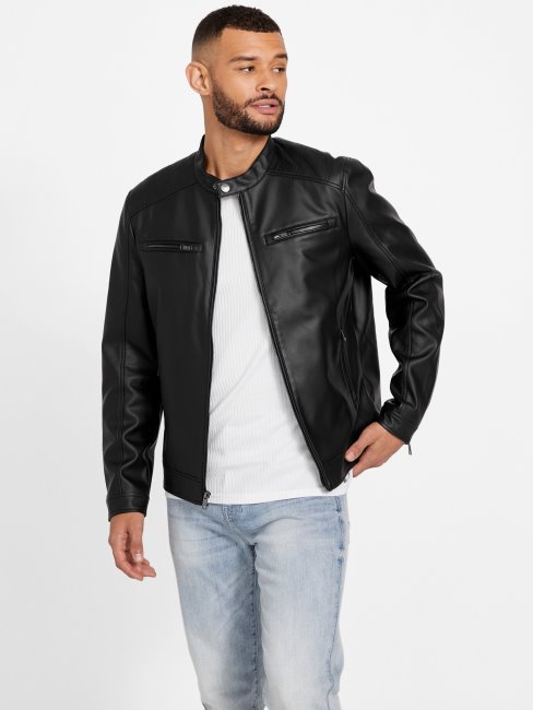 Guess Veste En Similicuir Noir De Jais Zacky Moto