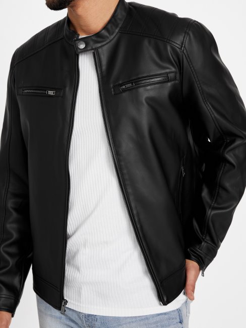 Guess Veste En Similicuir Noir De Jais Zacky Moto