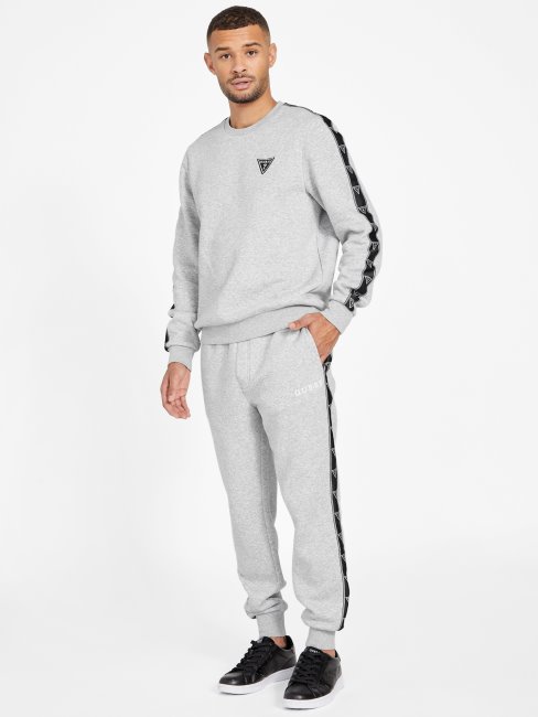 Guess Pull Ras Du Cou à Logo Dover Gris Chiné Clair