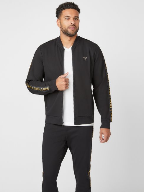 Blouson Aviateur à Bande Logo Jon Noir Jet Guess