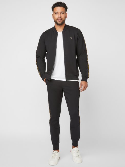 Blouson Aviateur à Bande Logo Jon Noir Jet Guess