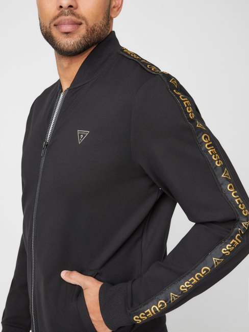 Blouson Aviateur à Bande Logo Jon Noir Jet Guess