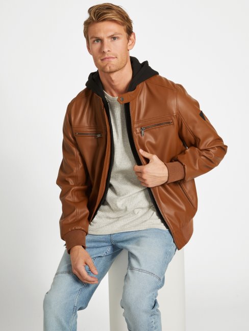 Grande Veste En Similicuir Beige Foncé Guess