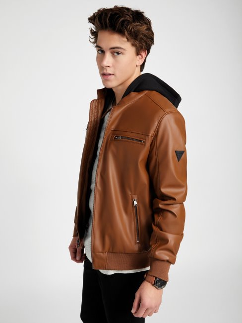 Grande Veste En Similicuir Beige Foncé Guess