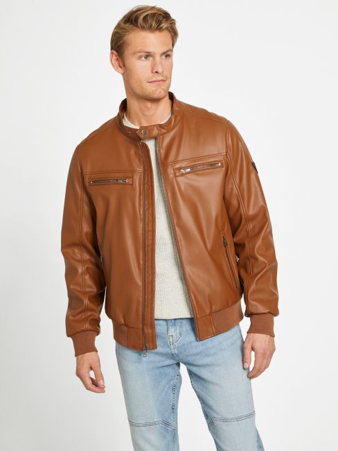 Grande Veste En Similicuir Beige Foncé Guess