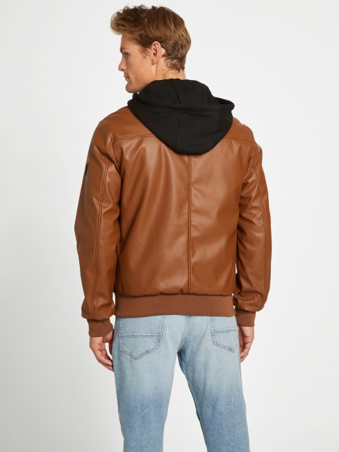 Grande Veste En Similicuir Beige Foncé Guess