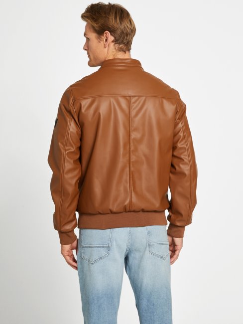 Grande Veste En Similicuir Beige Foncé Guess