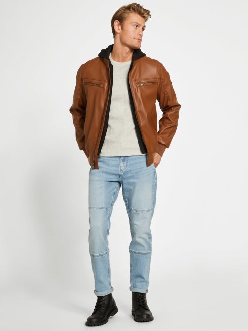 Grande Veste En Similicuir Beige Foncé Guess