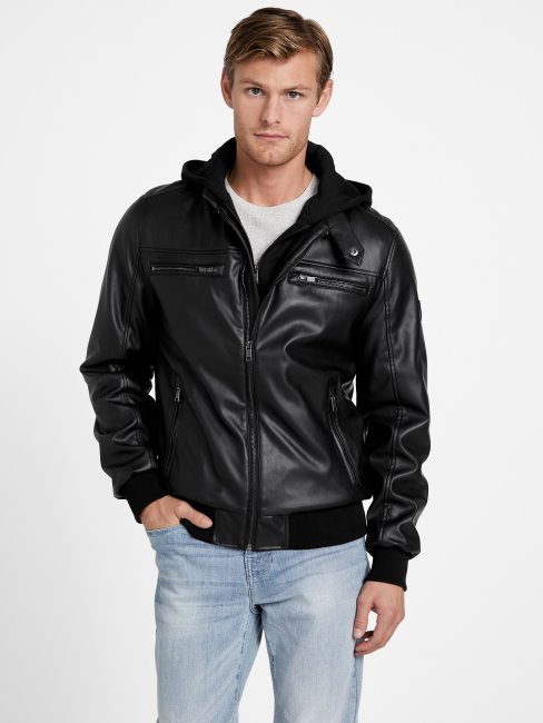 Veste En Similicuir Grand Noir Jet Guess