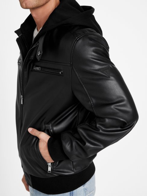 Veste En Similicuir Grand Noir Jet Guess