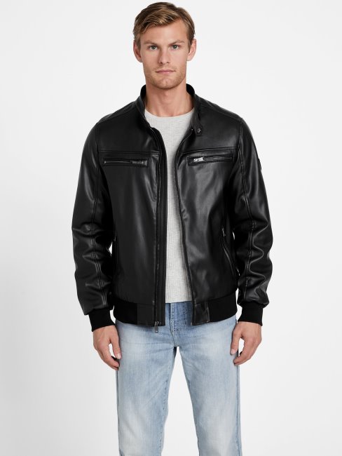 Veste En Similicuir Grand Noir Jet Guess