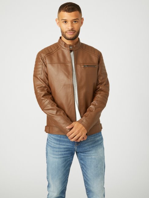 Guess Daniel Veste De Motard En Similicuir Fauve