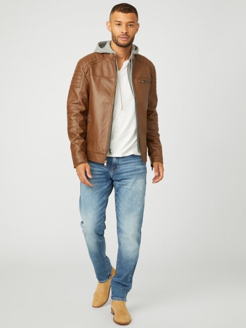 Guess Daniel Veste De Motard En Similicuir Fauve