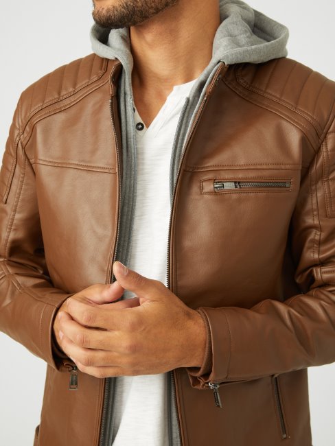 Guess Daniel Veste De Motard En Similicuir Fauve