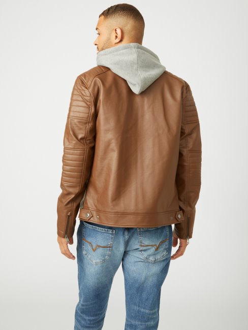 Guess Daniel Veste De Motard En Similicuir Fauve