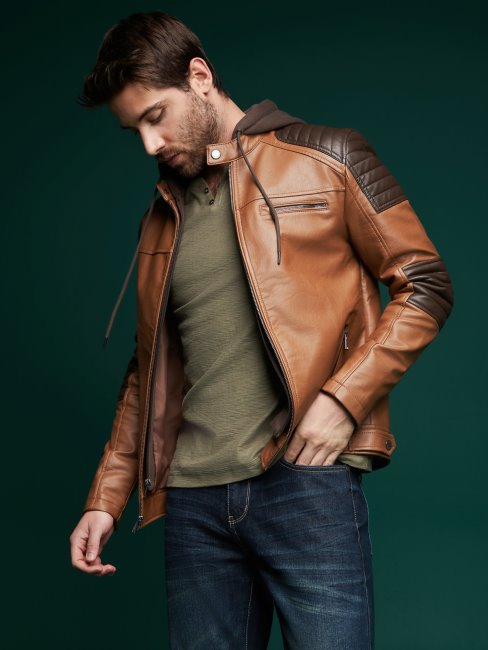 Veste Biker Multi Daniel Color-block Marron Guess