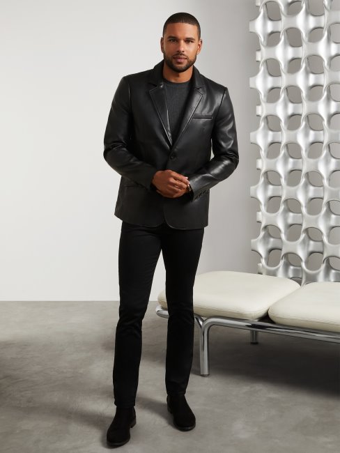 Blazer Guess Dex En Similicuir Noir De Jais