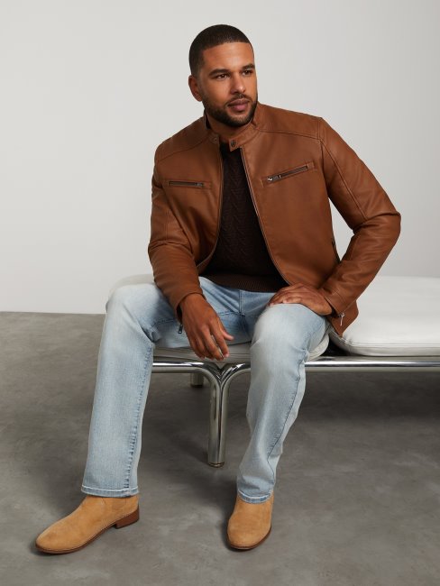 Guess Veste En Similicuir Beige Foncé Zacky Moto