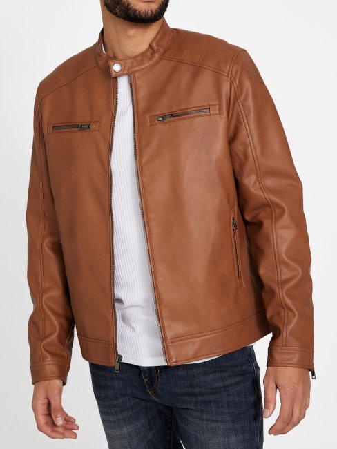 Guess Veste En Similicuir Beige Foncé Zacky Moto
