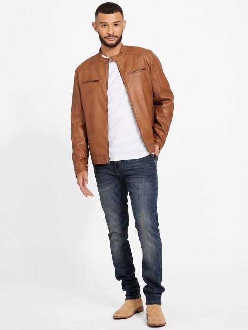 Guess Veste En Similicuir Beige Foncé Zacky Moto