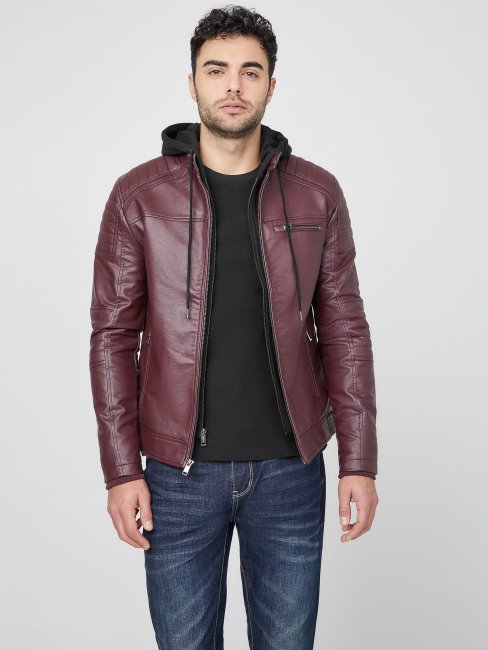 Guess Daniel Biker Simili Cuir Marmont Rouge