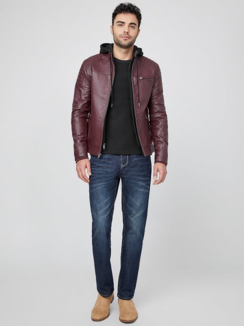 Guess Daniel Biker Simili Cuir Marmont Rouge