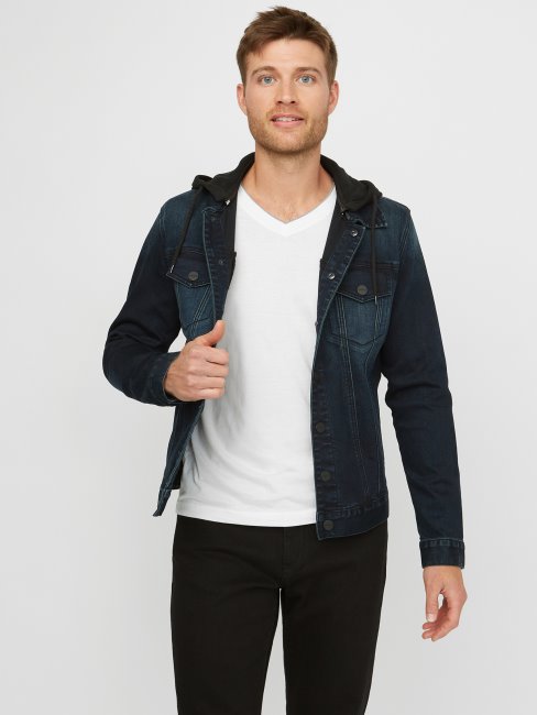 Vertix Veste En Jean Super Stretch à Capuche Délavé Foncé Guess