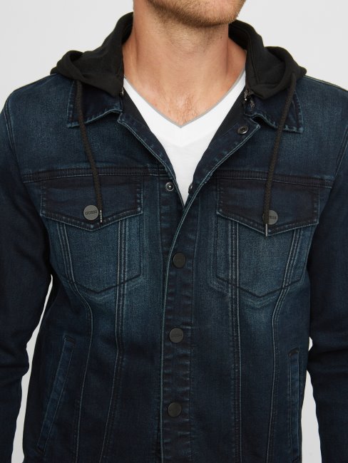 Vertix Veste En Jean Super Stretch à Capuche Délavé Foncé Guess