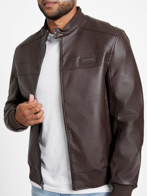 Aaron Veste De Moto En Similicuir Guess Cacao Bean