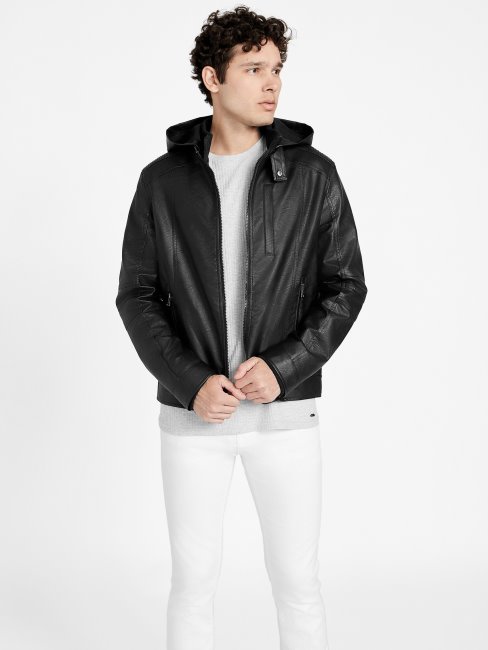 Guess Roney Veste En Similicuir Noir De Jais
