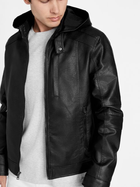 Guess Roney Veste En Similicuir Noir De Jais