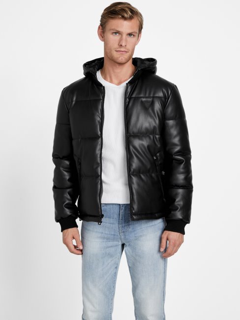 Koy Veste à Capuche En Similicuir Jet Black Guess